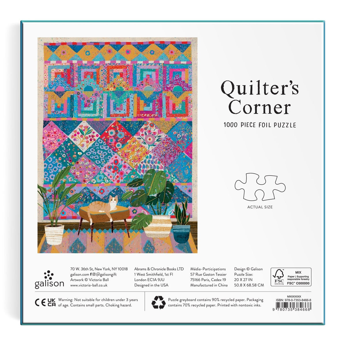 Victoria Ball Quilter's Corner 1000 Piece Foil Puzzle - Galison