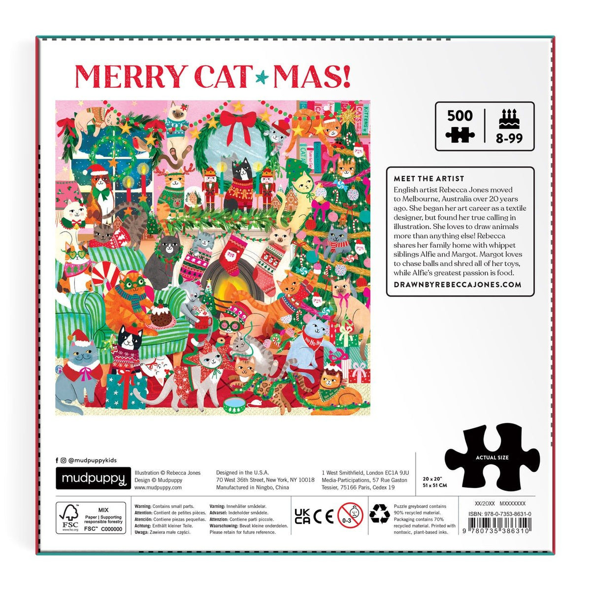 Merry Catmas! 500 Piece Puzzle - Galison