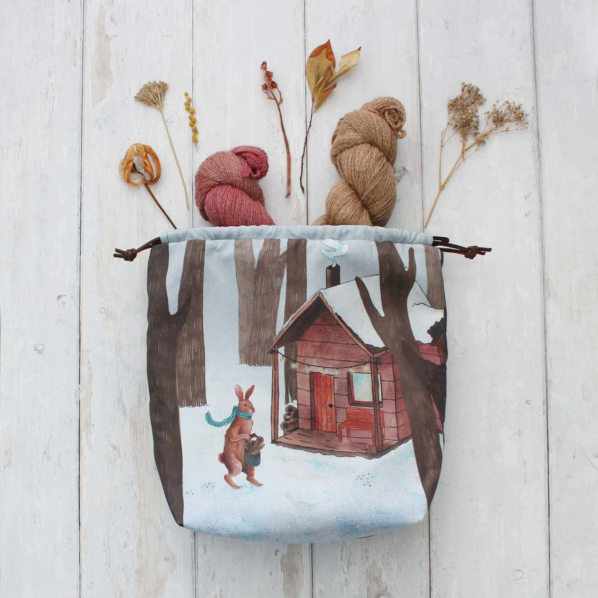 Jule le lièvre d'hiver Sock Size Sac à projets tricot The Blue Rabbit House - The Blue Rabbit House